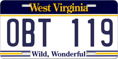 WV license plate OBT119