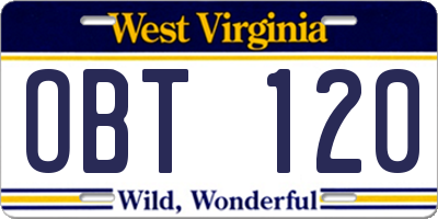 WV license plate OBT120