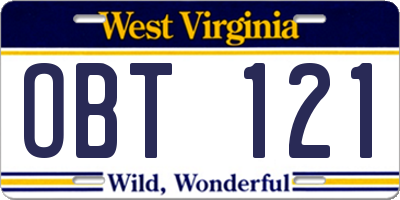 WV license plate OBT121