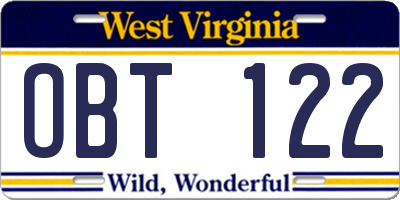 WV license plate OBT122
