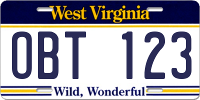 WV license plate OBT123