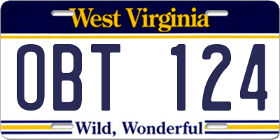 WV license plate OBT124
