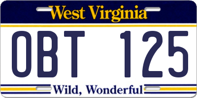 WV license plate OBT125