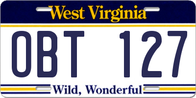 WV license plate OBT127