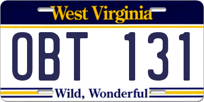 WV license plate OBT131