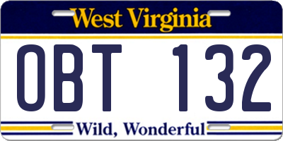 WV license plate OBT132