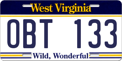 WV license plate OBT133