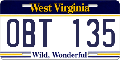 WV license plate OBT135