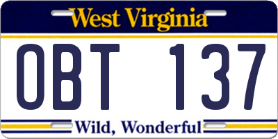 WV license plate OBT137