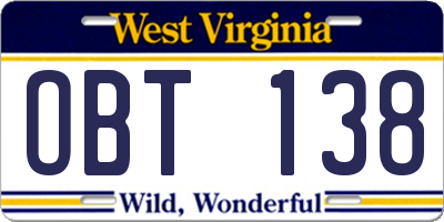 WV license plate OBT138