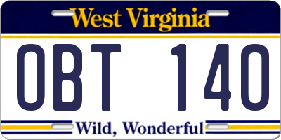 WV license plate OBT140
