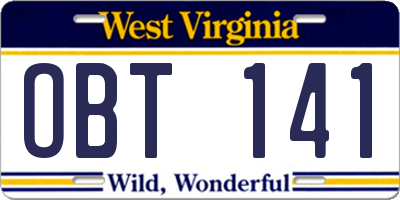 WV license plate OBT141