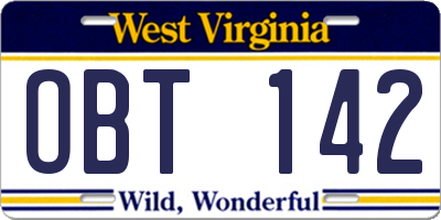 WV license plate OBT142