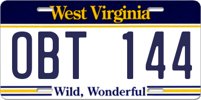 WV license plate OBT144