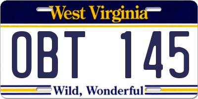 WV license plate OBT145
