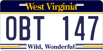 WV license plate OBT147
