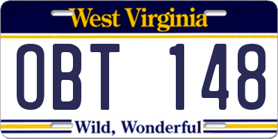 WV license plate OBT148