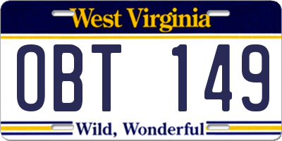 WV license plate OBT149