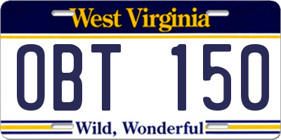 WV license plate OBT150