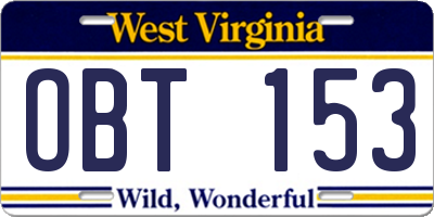 WV license plate OBT153