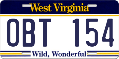 WV license plate OBT154