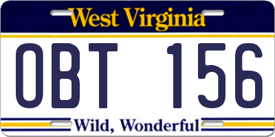 WV license plate OBT156