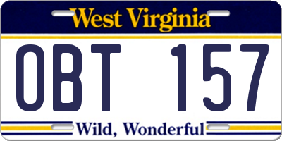 WV license plate OBT157