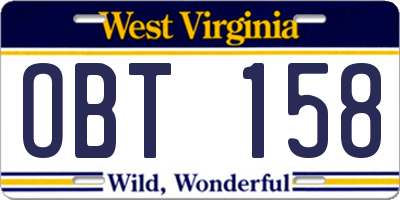 WV license plate OBT158