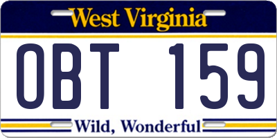 WV license plate OBT159