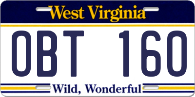 WV license plate OBT160