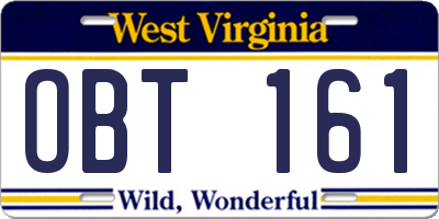 WV license plate OBT161