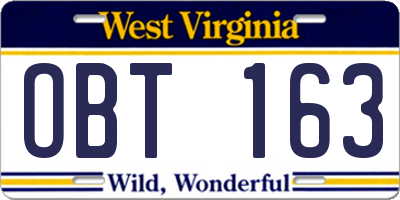 WV license plate OBT163
