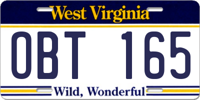 WV license plate OBT165