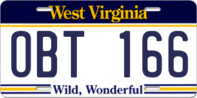 WV license plate OBT166