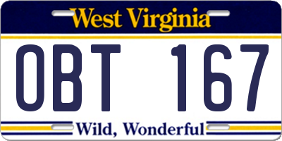 WV license plate OBT167
