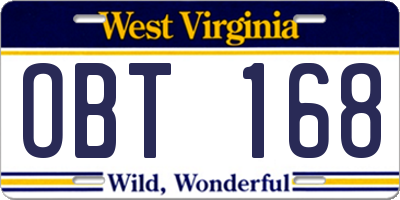 WV license plate OBT168