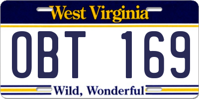 WV license plate OBT169