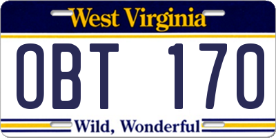 WV license plate OBT170