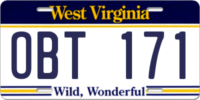WV license plate OBT171
