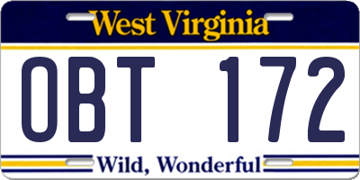 WV license plate OBT172