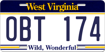 WV license plate OBT174