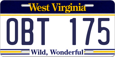 WV license plate OBT175