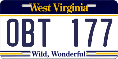 WV license plate OBT177