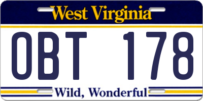 WV license plate OBT178