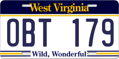 WV license plate OBT179