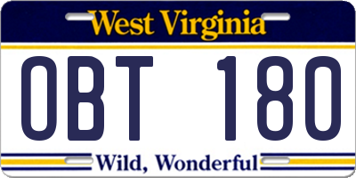 WV license plate OBT180