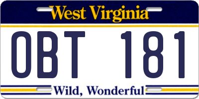 WV license plate OBT181