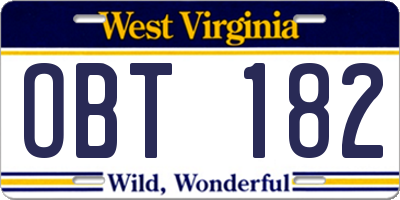 WV license plate OBT182
