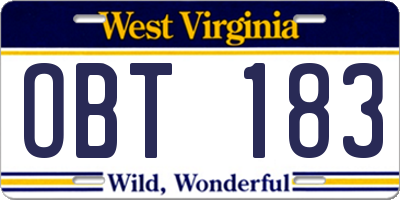 WV license plate OBT183