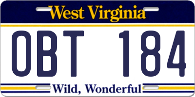 WV license plate OBT184